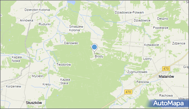 mapa Brody, Brody gmina Malanów na mapie Targeo