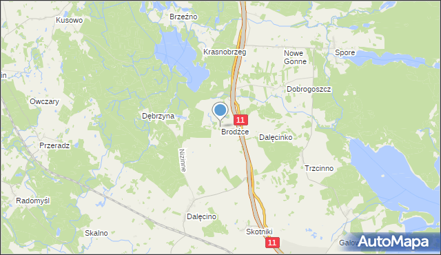 mapa Brodźce, Brodźce gmina Szczecinek na mapie Targeo