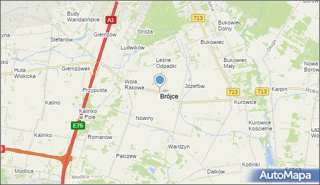 mapa Brójce, Brójce powiat łódzki wschodni na mapie Targeo