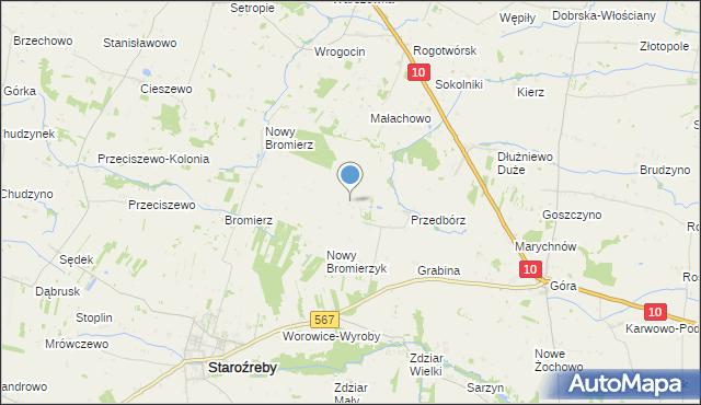 mapa Bromierzyk, Bromierzyk gmina Staroźreby na mapie Targeo