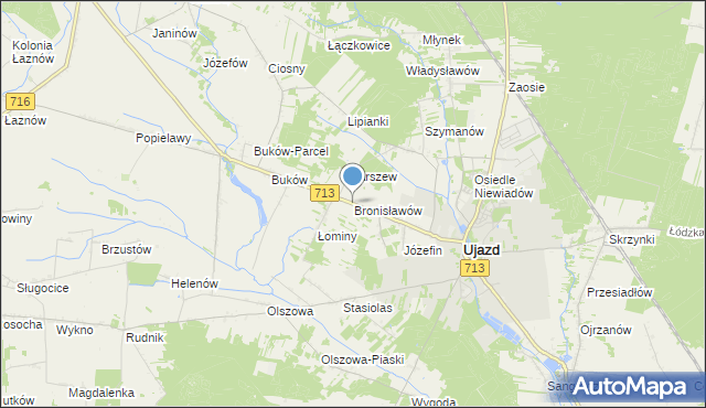 mapa Bronisławów, Bronisławów gmina Ujazd na mapie Targeo