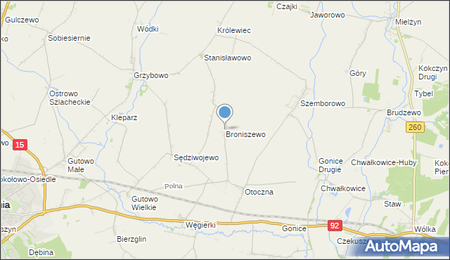 mapa Broniszewo, Broniszewo gmina Września na mapie Targeo