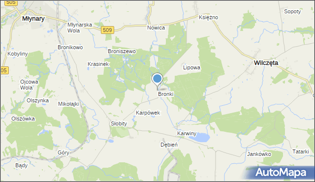 mapa Bronki, Bronki na mapie Targeo
