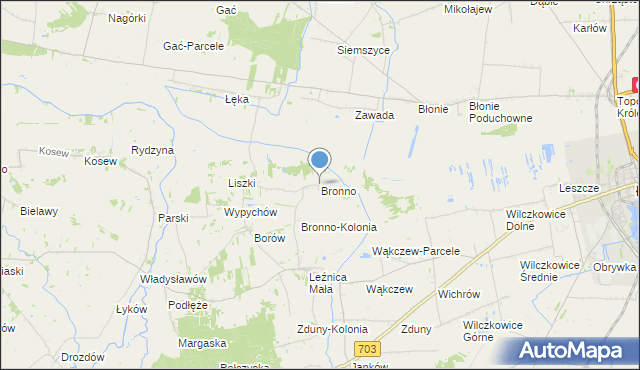 mapa Bronno, Bronno gmina Łęczyca na mapie Targeo