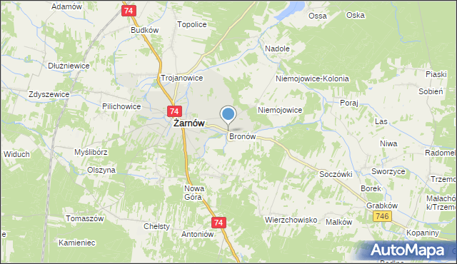 mapa Bronów, Bronów gmina Żarnów na mapie Targeo