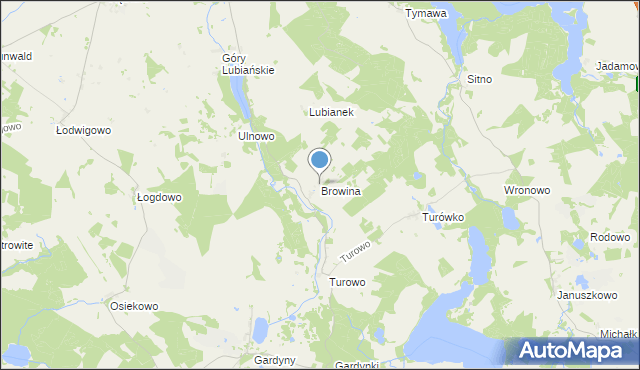 mapa Browina, Browina gmina Kozłowo na mapie Targeo