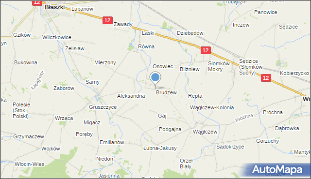 mapa Brudzew, Brudzew gmina Błaszki na mapie Targeo