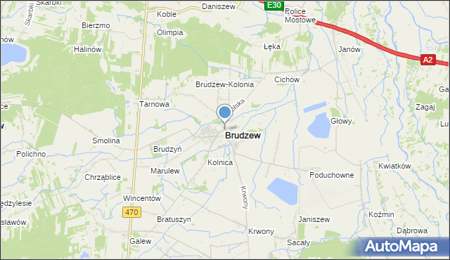 mapa Brudzew, Brudzew powiat turecki na mapie Targeo