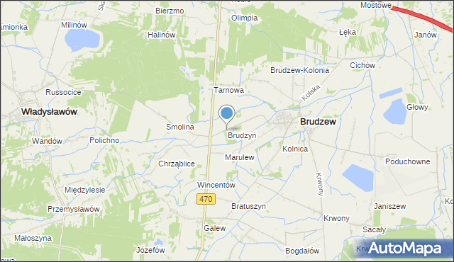 mapa Brudzyń, Brudzyń gmina Brudzew na mapie Targeo