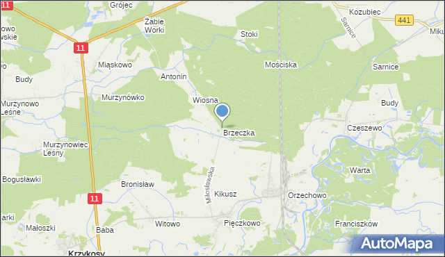 mapa Brzeczka, Brzeczka gmina Miłosław na mapie Targeo