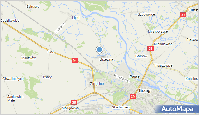 mapa Brzezina, Brzezina gmina Skarbimierz na mapie Targeo