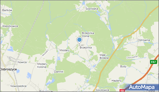 mapa Brzezinka, Brzezinka gmina Oleśnica na mapie Targeo