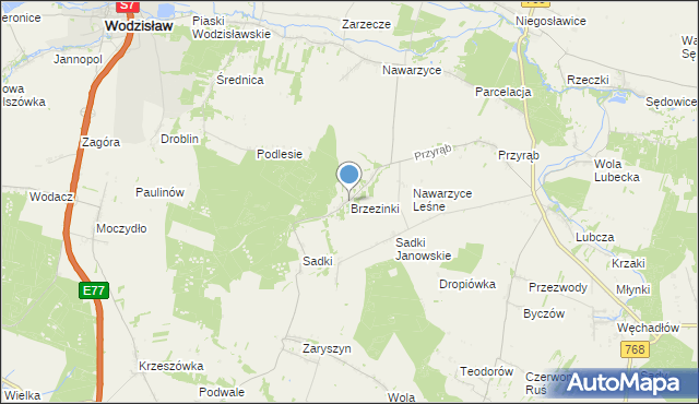 mapa Brzezinki, Brzezinki gmina Wodzisław na mapie Targeo