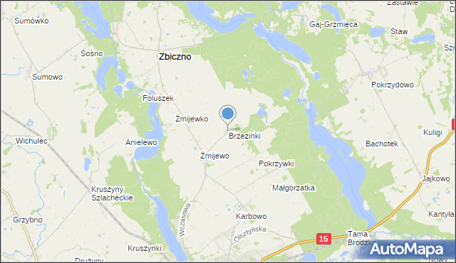 mapa Brzezinki, Brzezinki gmina Zbiczno na mapie Targeo