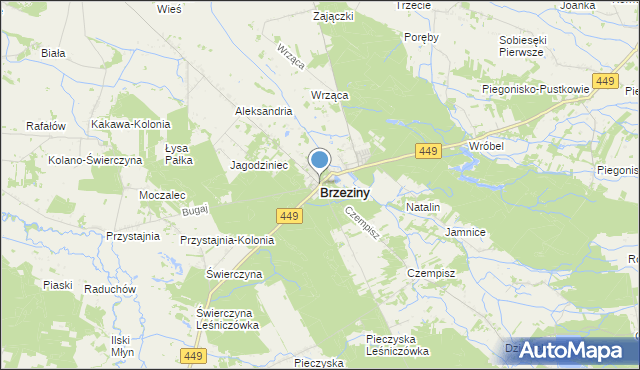 mapa Brzeziny, Brzeziny powiat kaliski na mapie Targeo