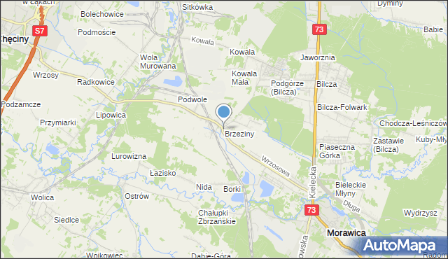 mapa Brzeziny, Brzeziny gmina Morawica na mapie Targeo