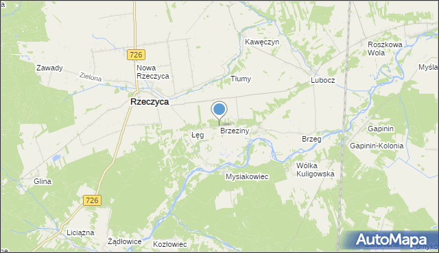 mapa Brzeziny, Brzeziny gmina Rzeczyca na mapie Targeo