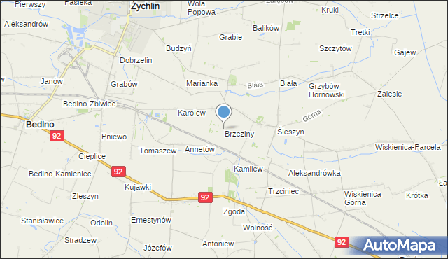mapa Brzeziny, Brzeziny gmina Żychlin na mapie Targeo