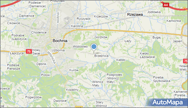 mapa Brzeźnica, Brzeźnica gmina Bochnia na mapie Targeo