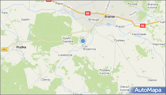mapa Brzeźnica, Brzeźnica gmina Brańsk na mapie Targeo