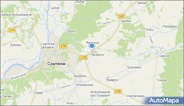 mapa Brzeźno, Brzeźno gmina Czarnków na mapie Targeo