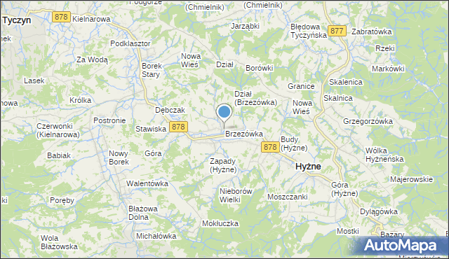 mapa Brzezówka, Brzezówka gmina Hyżne na mapie Targeo