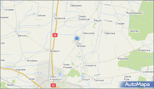 mapa Brzoza, Brzoza gmina Krotoszyn na mapie Targeo
