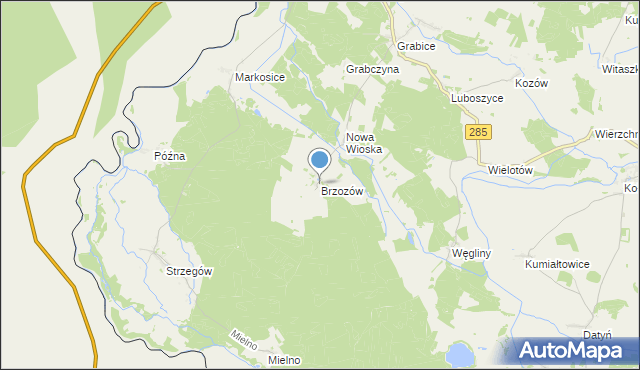 mapa Brzozów, Brzozów gmina Gubin na mapie Targeo