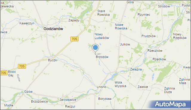 mapa Brzozów, Brzozów gmina Skierniewice na mapie Targeo