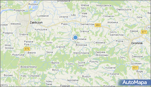 mapa Brzozowa, Brzozowa gmina Gromnik na mapie Targeo