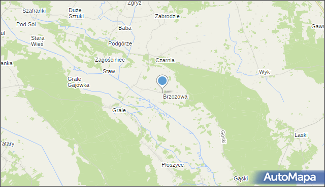 mapa Brzozowa, Brzozowa gmina Kadzidło na mapie Targeo