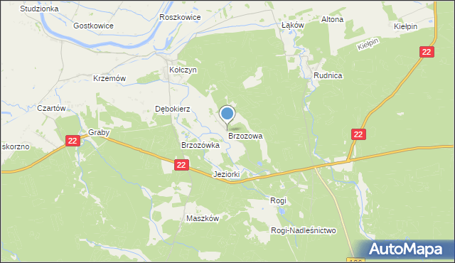 mapa Brzozowa, Brzozowa gmina Krzeszyce na mapie Targeo