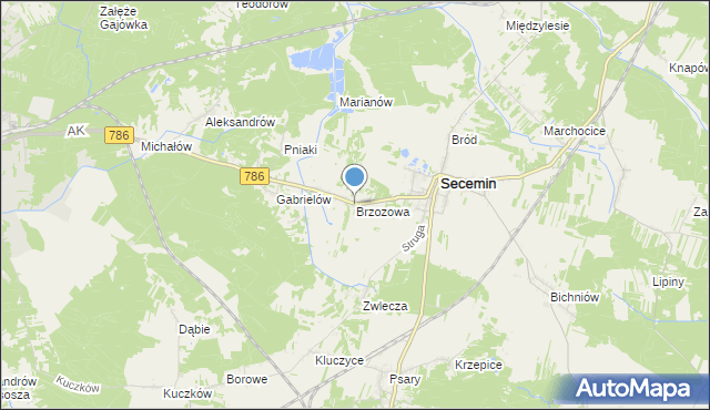 mapa Brzozowa, Brzozowa gmina Secemin na mapie Targeo