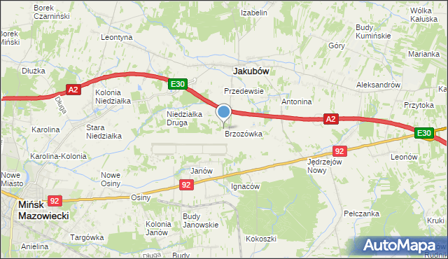 mapa Brzozówka, Brzozówka gmina Jakubów na mapie Targeo