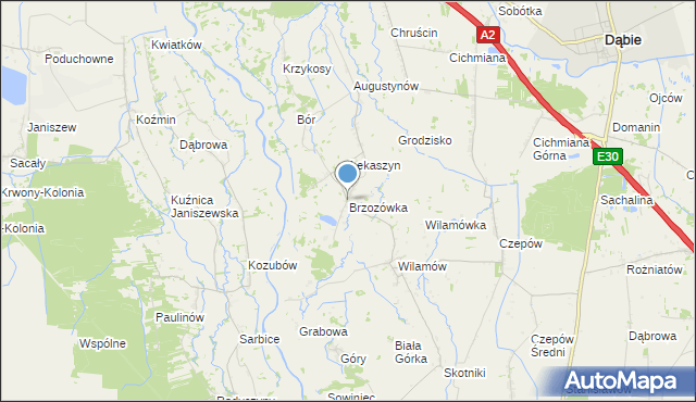 mapa Brzozówka, Brzozówka gmina Uniejów na mapie Targeo