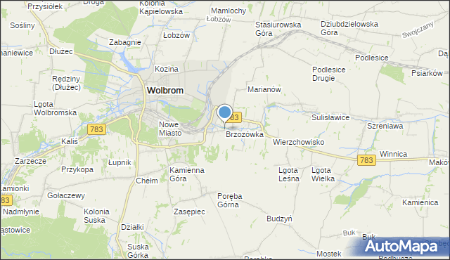 mapa Brzozówka, Brzozówka gmina Wolbrom na mapie Targeo