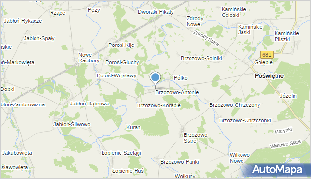 mapa Brzozowo-Antonie, Brzozowo-Antonie na mapie Targeo