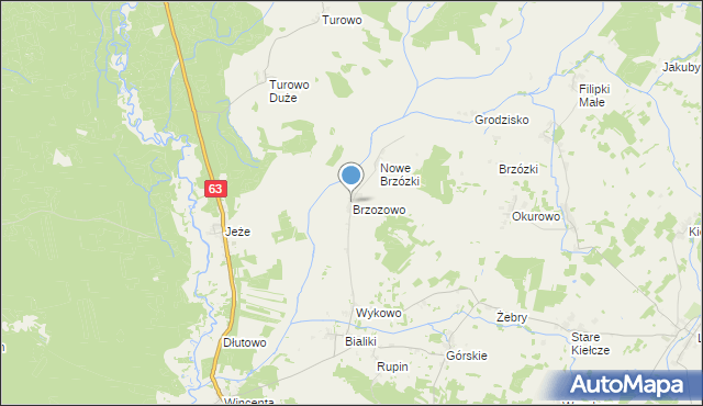 mapa Brzozowo, Brzozowo gmina Kolno na mapie Targeo