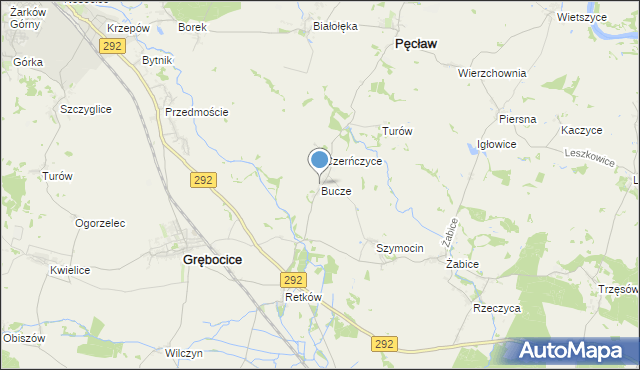 mapa Bucze, Bucze gmina Grębocice na mapie Targeo