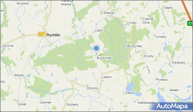 mapa Buczyniec, Buczyniec gmina Rychliki na mapie Targeo