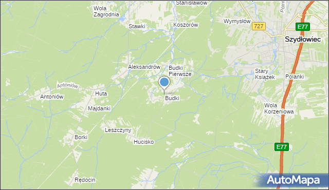 mapa Budki, Budki gmina Chlewiska na mapie Targeo