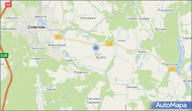 mapa Budno, Budno gmina Goleniów na mapie Targeo