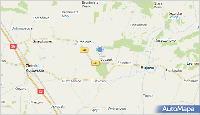 mapa Budziaki, Budziaki gmina Rojewo na mapie Targeo