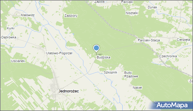 mapa Budziska, Budziska gmina Jednorożec na mapie Targeo