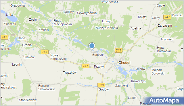 mapa Budzyń, Budzyń gmina Chodel na mapie Targeo