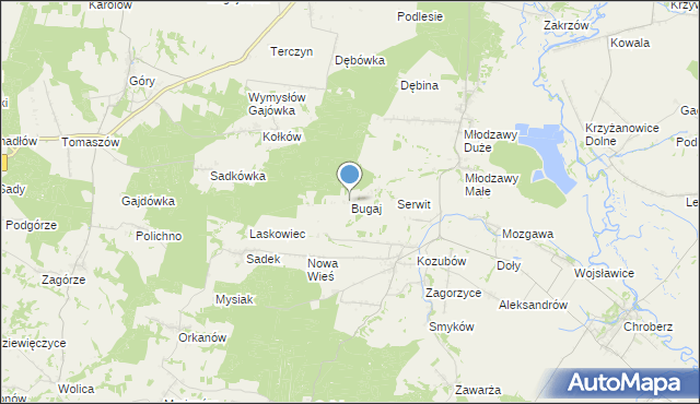 mapa Bugaj, Bugaj gmina Pińczów na mapie Targeo