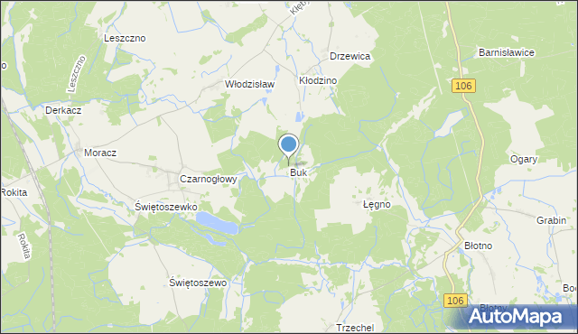 mapa Buk, Buk gmina Przybiernów na mapie Targeo