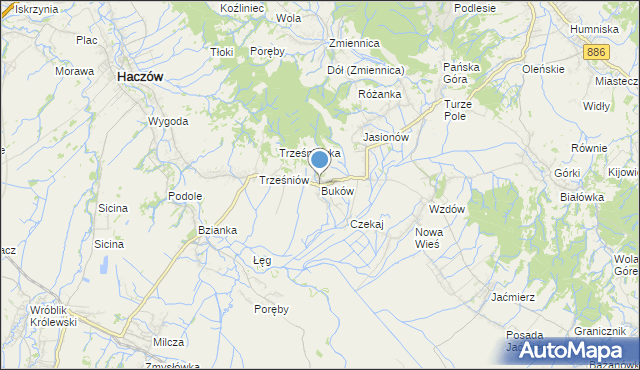 mapa Buków, Buków gmina Haczów na mapie Targeo