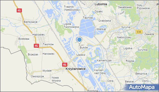 mapa Buków, Buków gmina Lubomia na mapie Targeo