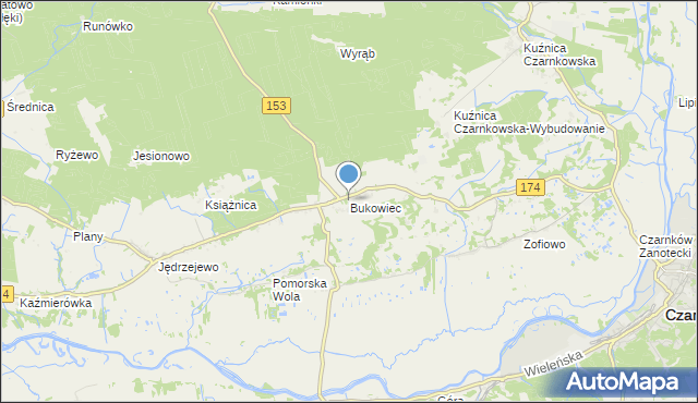 mapa Bukowiec, Bukowiec gmina Czarnków na mapie Targeo